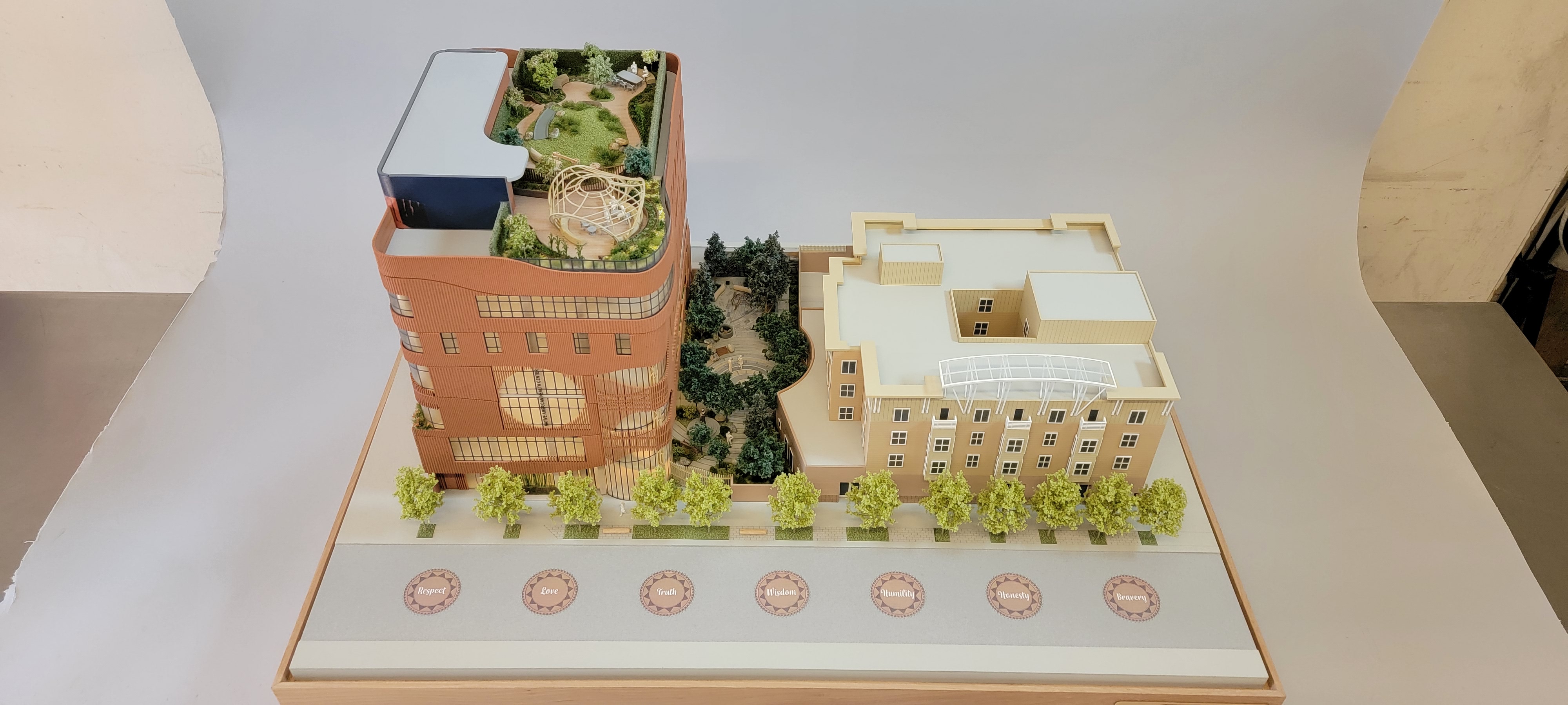 top view image of physical model showing two buildings side by side