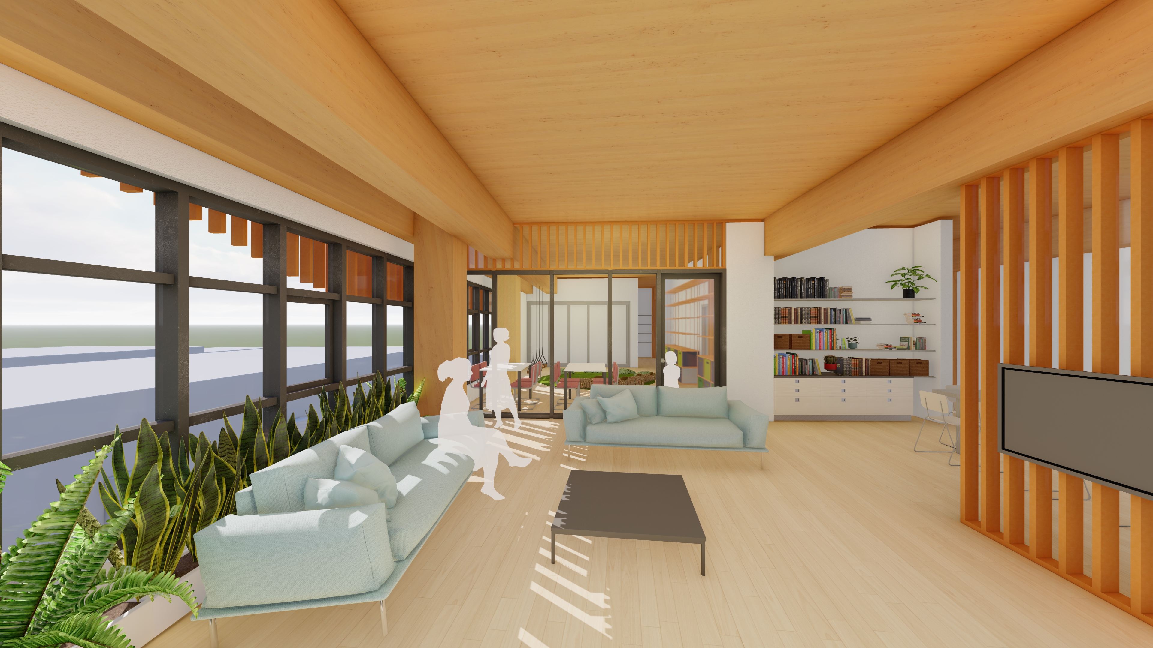 Rendering of interior women's lodge lounge