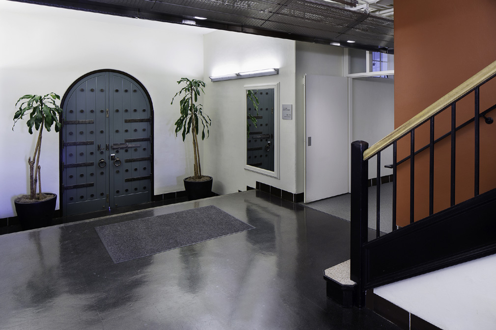 Interior of south lobby and staircase in Building 38