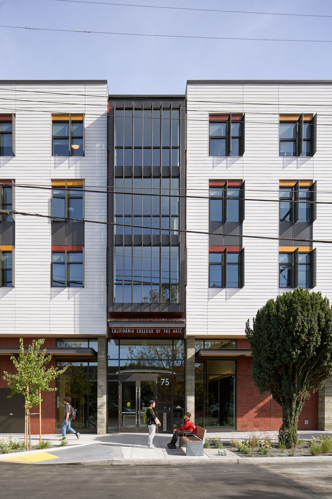 Narrow image of entrance to Blattner Hall from across the street 