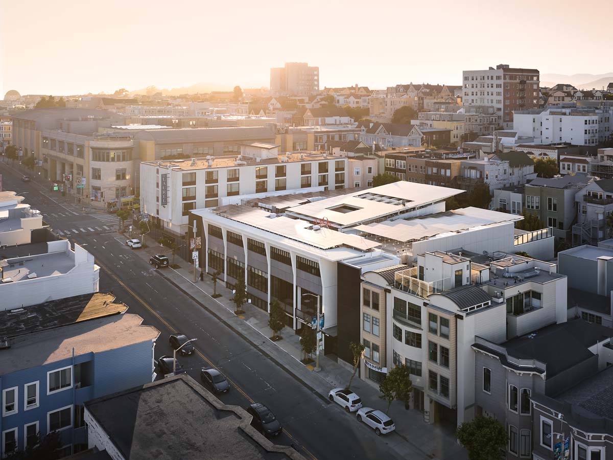 Aerial view of University High School on California Street, San Francisco looking north west