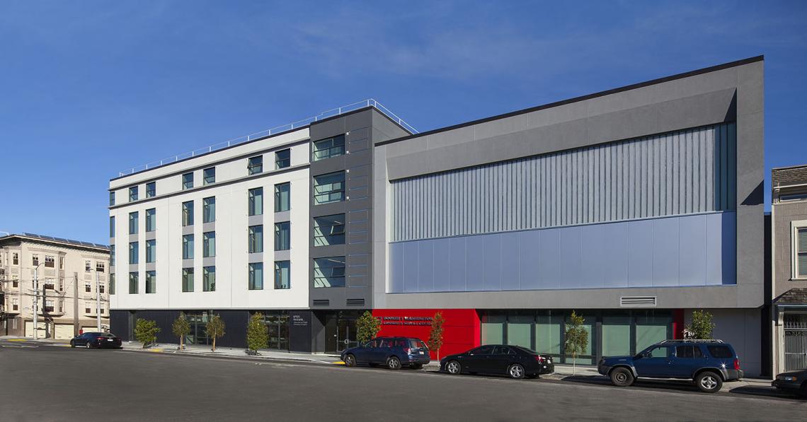 Exterior view of housing and community center on Presidio Ave