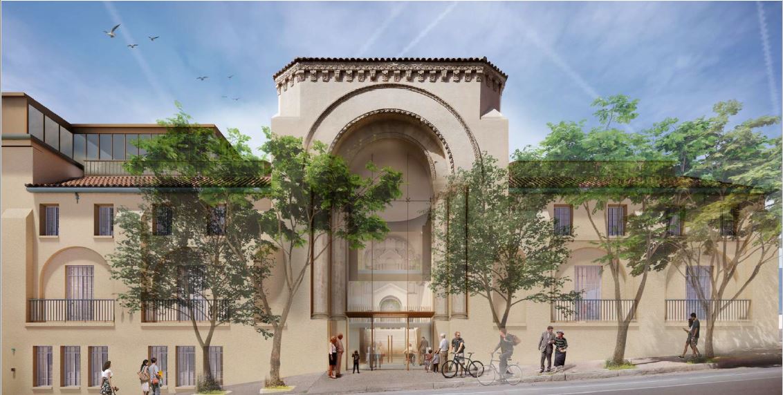 Rendering of main entrance on lake street.