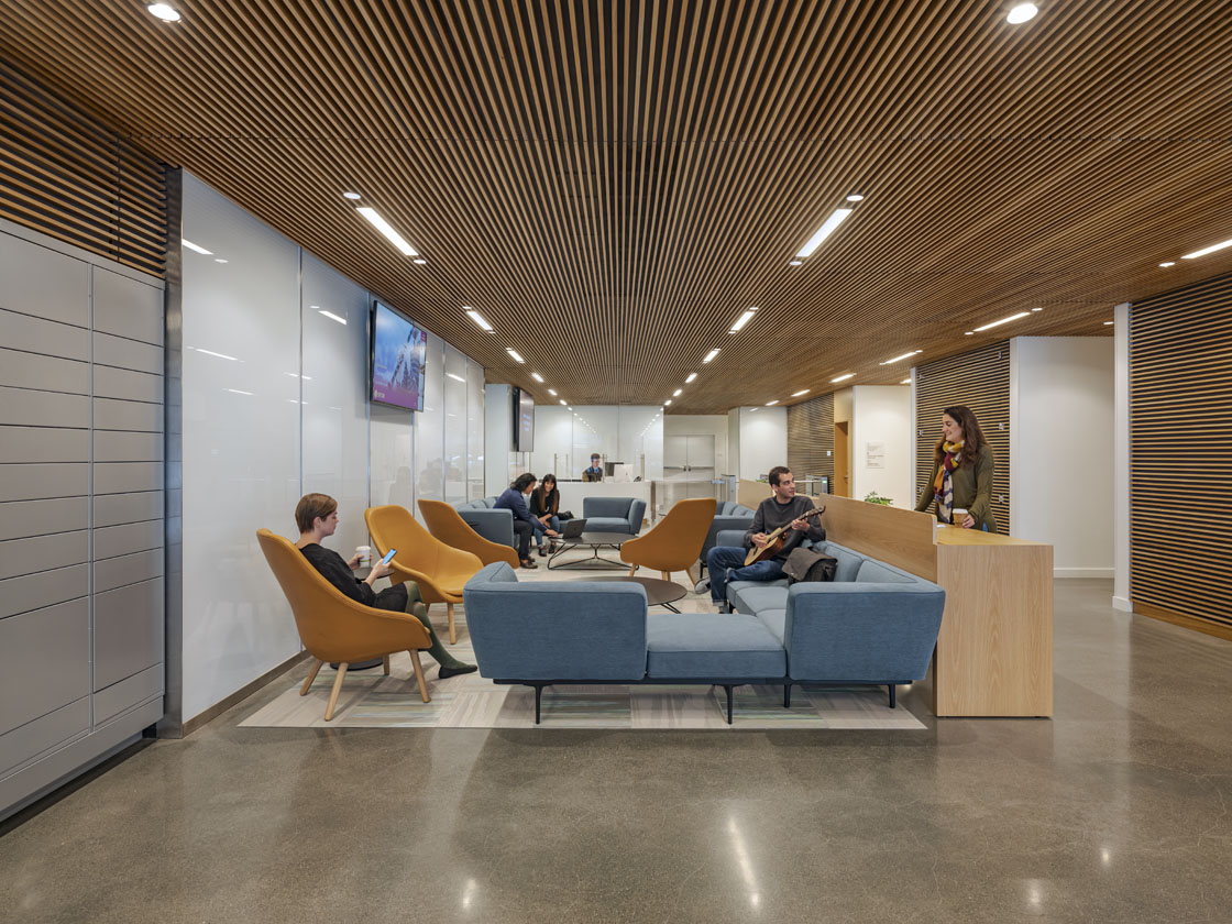 Student lounge area showing chairs and students gathering 