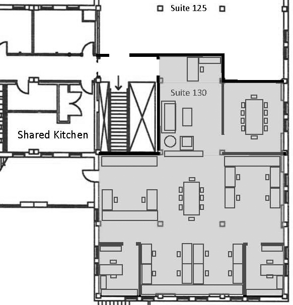 Drawing of building floor plan showing potential office layout