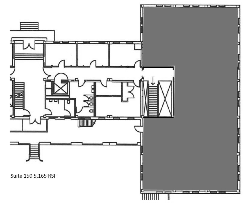 drawing of building floor plan with potential floor plan highlighted
