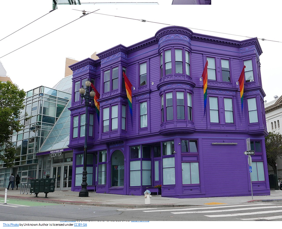 View of puple builder from corner of Market and Octavia Street,