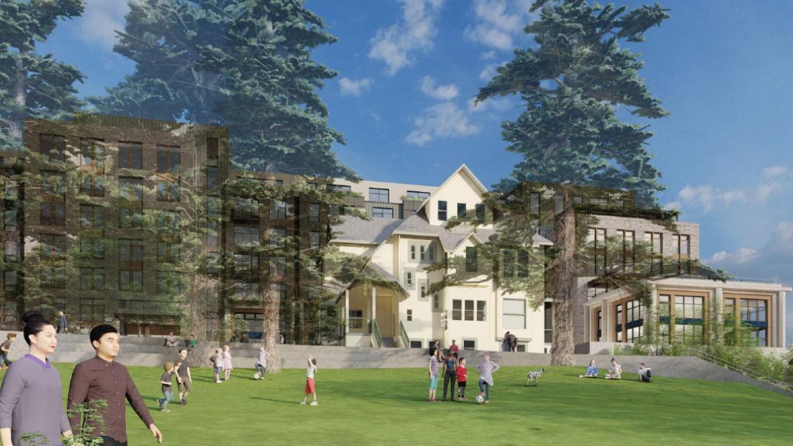 Rendering of Macky Hall from Macky lawn
