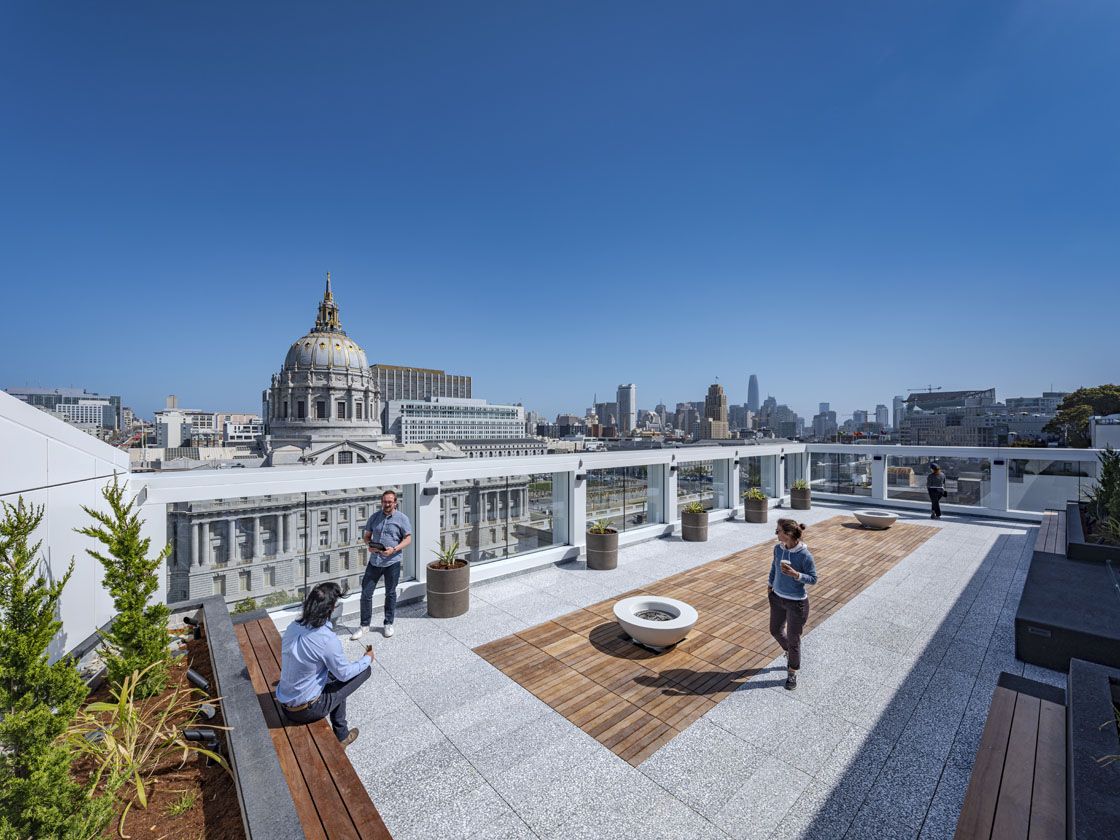 Roof top deck with seating area of City Hall