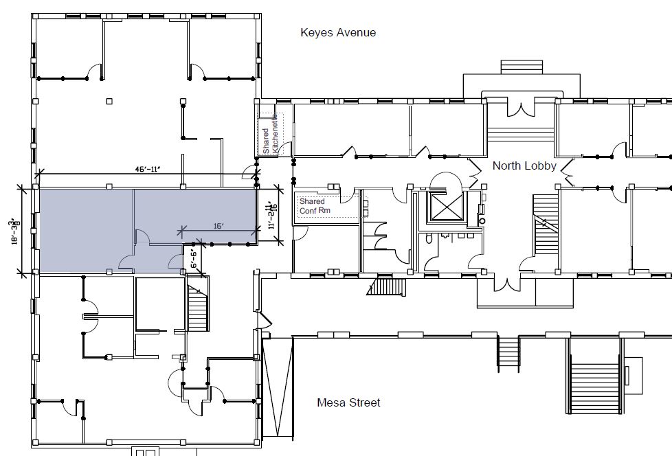 Floor plan of office and location within building.