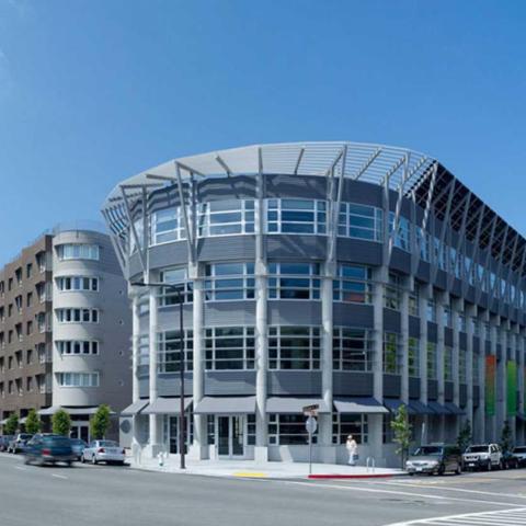 Exterior of David Brower Center on corner of Oxford Street and Allston Way