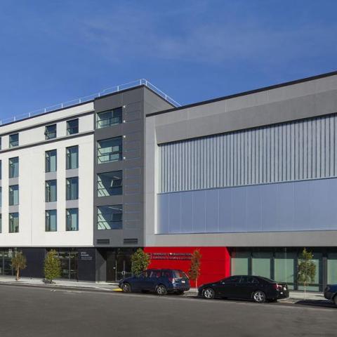 Exterior view of housing and community center on Presidio Ave