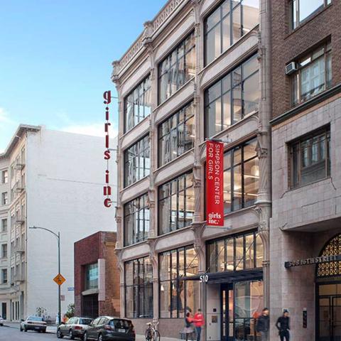 Daytime exterior of Girls, Inc. building façade at 510 16th Street in Oakland