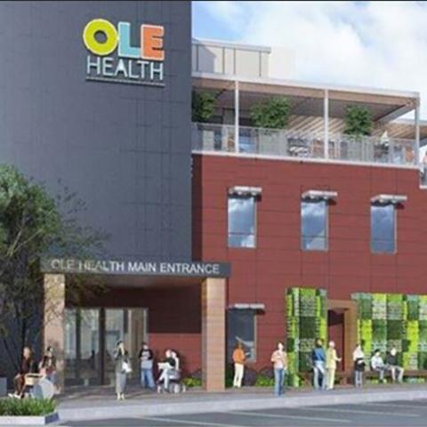 Rendering of the entrance to the OLE Health Center