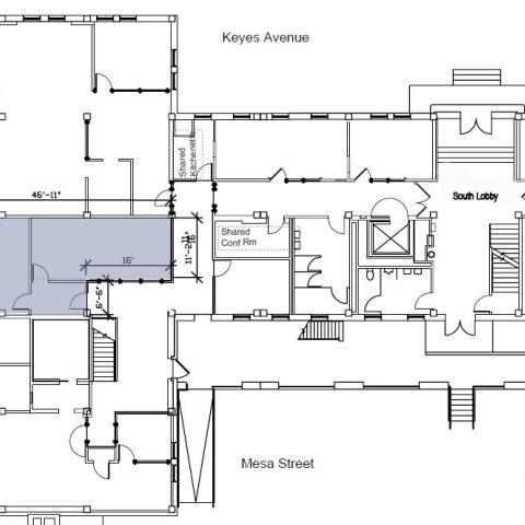 Building floor plan highlighting location of suite 101